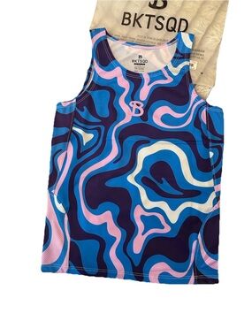 BKTSQD Tidal Compression Tank in Blue & Pink Swirl - Youth Small